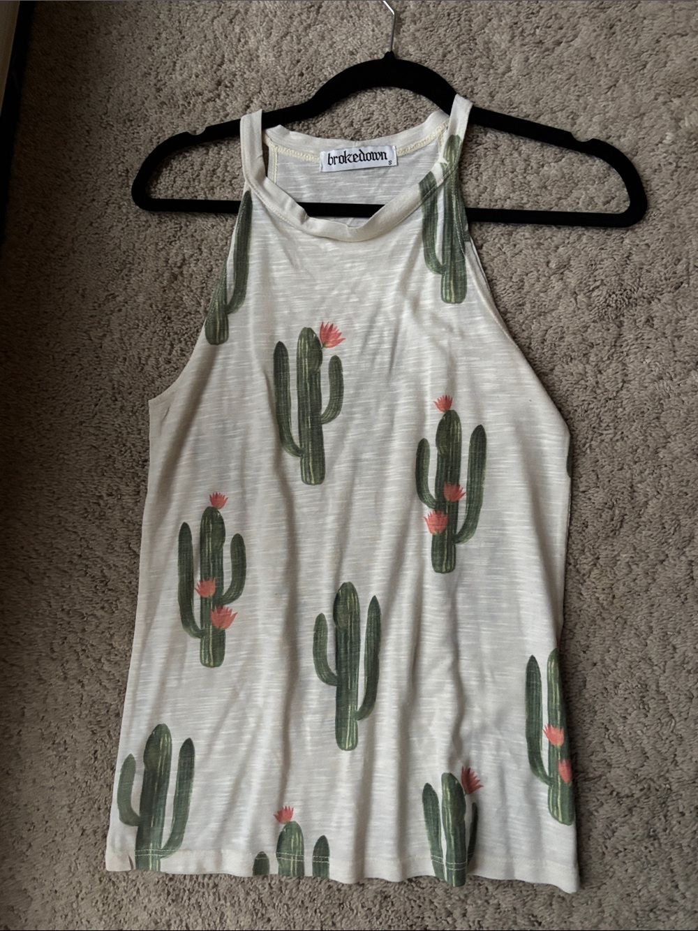 Brokedown Cream Cactus Print High-Neck Tank